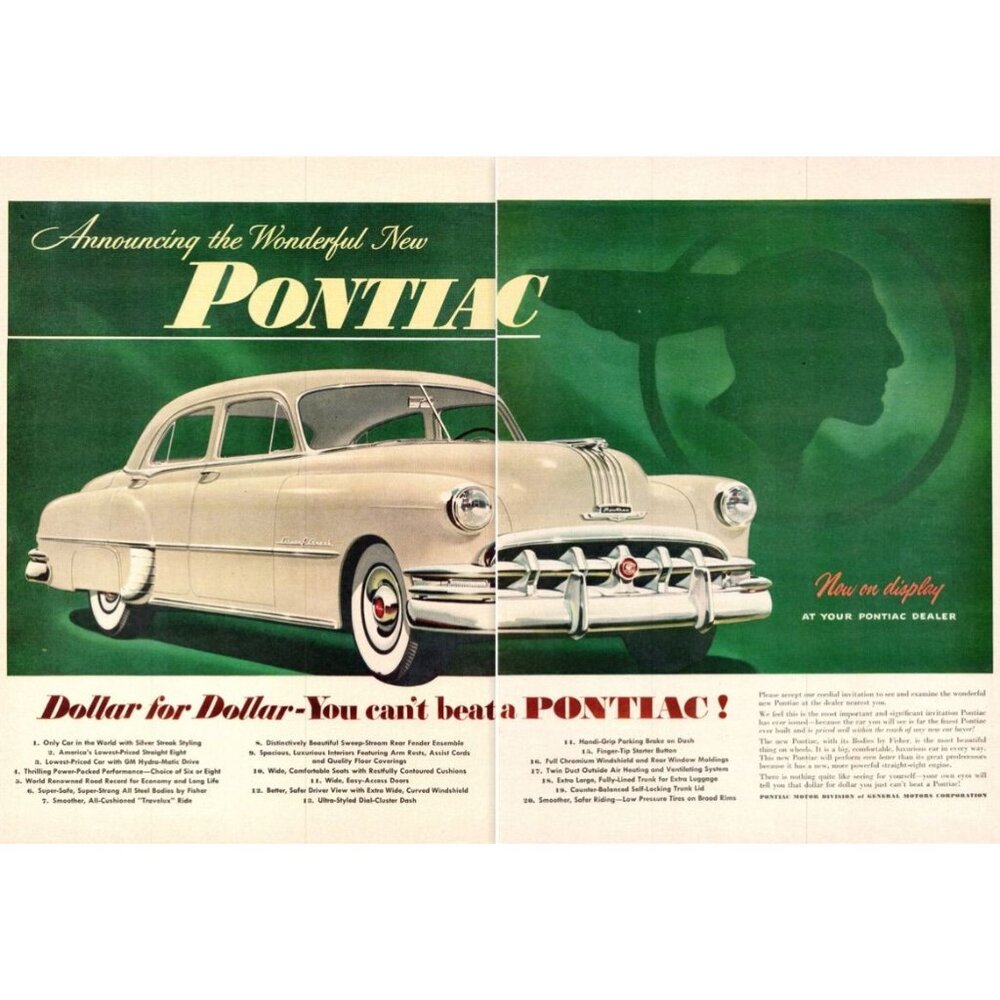 1949 Pontiac Silver Streak Sedan 2 Page Vintage Print Ad Antique Car Wall Art 40